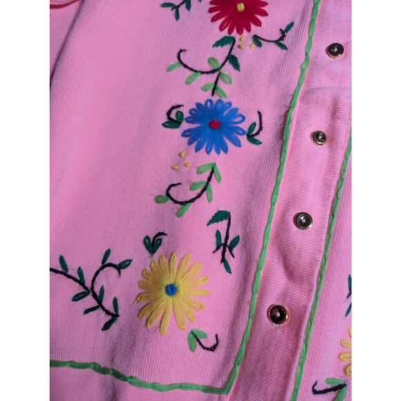 Vtg 1960s Honda International Pink Floral Embroidered Button Up Cardigan Sz M - Picture 3 of 5